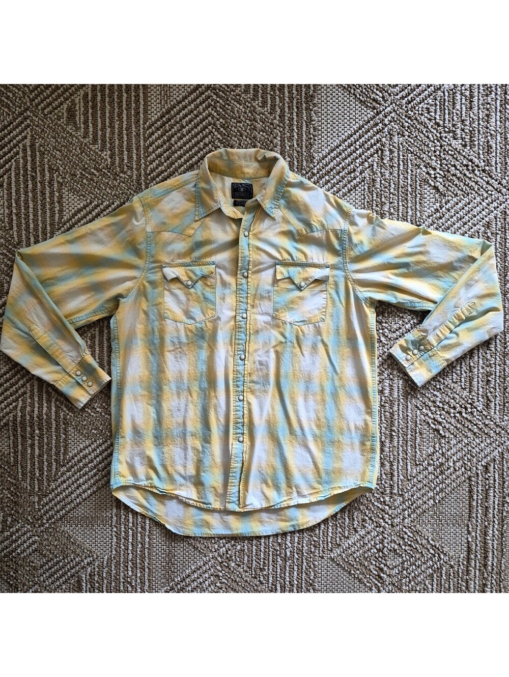 Y2K Lucky Brand Pearl Snap Western Shirt Plaid Sunset Yellow XL